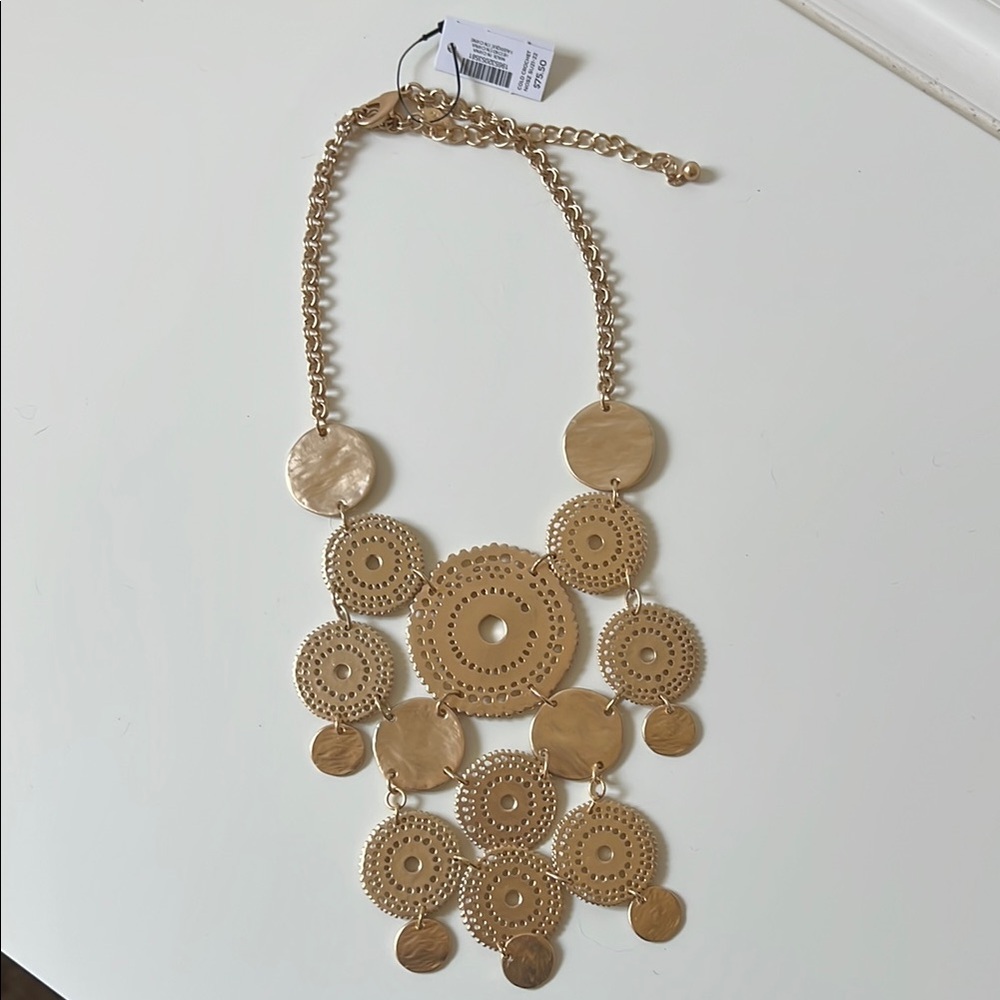Chico's Gold Medallion Necklace Statement Bib